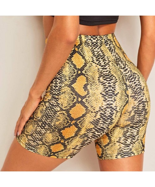 Board Shorts Womens Snakeskin Print Leggings Sport Outdoor Casual Cycling Tight Stertch Short Pants - Yellow - CM1924NRMD3