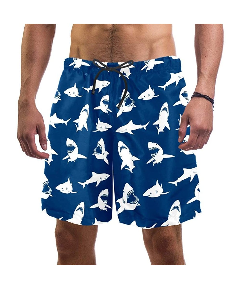 Board Shorts Great White Sharks Silhouettes Pattern Swim Trunks Elastic Swimsuit Board Shorts for Men-L - CZ19C9GH3U8