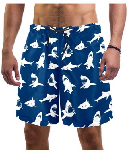 Board Shorts Great White Sharks Silhouettes Pattern Swim Trunks Elastic Swimsuit Board Shorts for Men-L - CZ19C9GH3U8