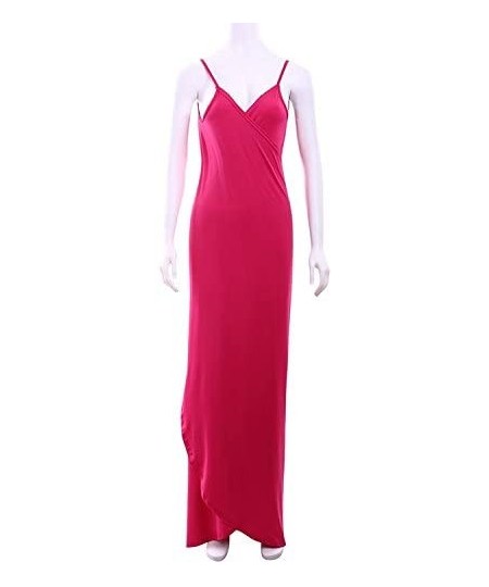 Cover-Ups Women's Spaghetti Strap Backless Beach Dress Bikini Cover Up Wrap Long - Rose Red - CL17AAYX086