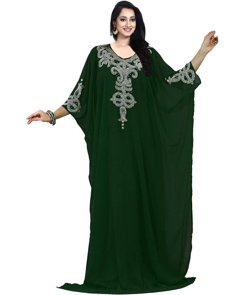 Cover-Ups Women Kaftan Farasha Caftan Kimono Long Maxi Dress Summer Cover up Free Size - Green - C818OCU6D6A