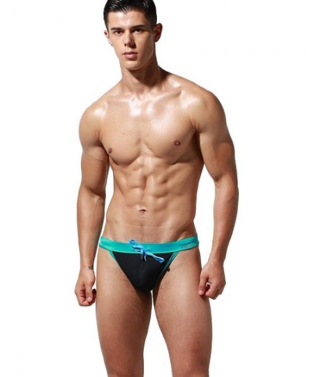 Briefs Mens Super Low Rise Sexy Shiny Bikini Brief Swimwear - S3937 Black - C818TYCN7HH