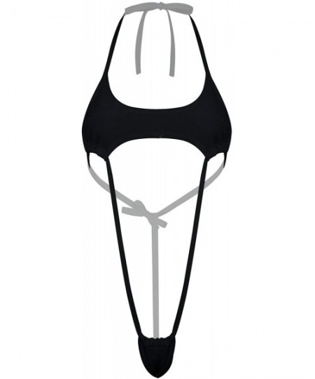 One-Pieces Women's One Piece Halter Bikini Swimsuit Slingshot Self-Tie G-String Thong Bodysuit Teddy - Black - CK199U57M9I