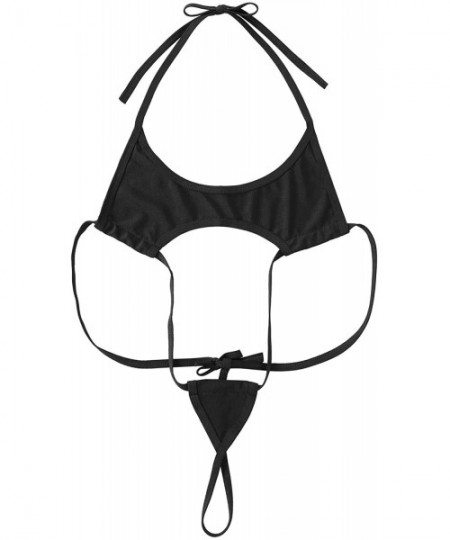 One-Pieces Women's One Piece Halter Bikini Swimsuit Slingshot Self-Tie G-String Thong Bodysuit Teddy - Black - CK199U57M9I