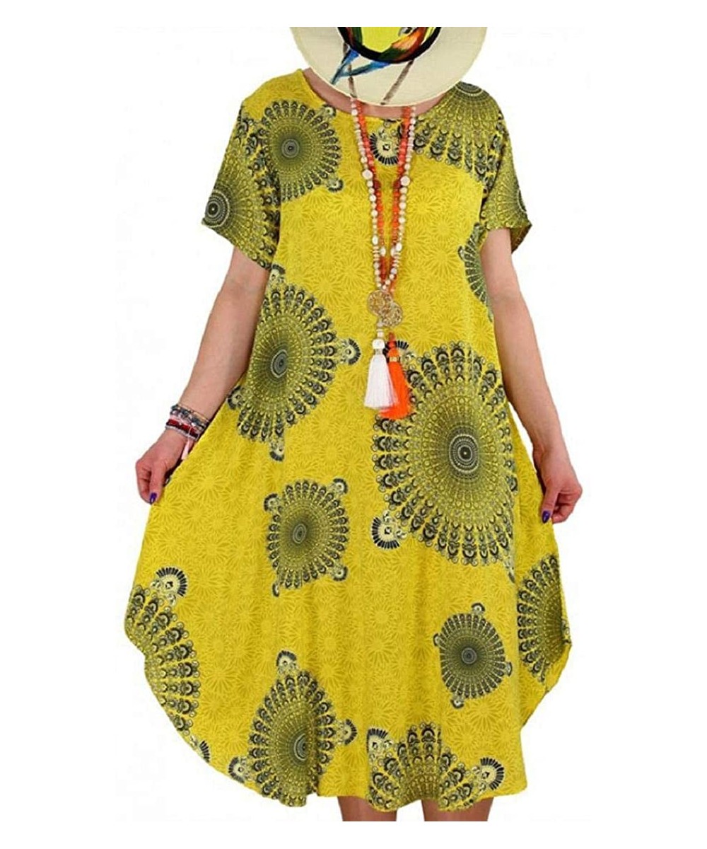 Cover-Ups Womens Plus Size Midi Dresses Tie Dye Gradient Short Sleeve Knee Length Casual Dress Beach Sundress Boho Paisley Ye...