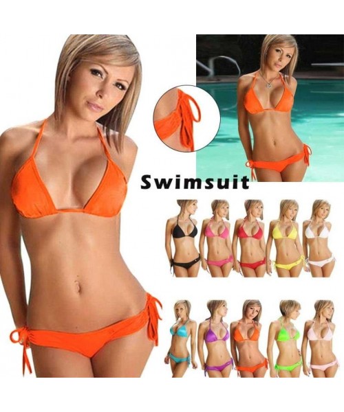 Sets Swimsuit- Sexy Bikini Set Push-up Bandeau Bra Bandage Swimsuit Bathing Suit Swimwear for Women Girls - Green - CN18DTW3E48