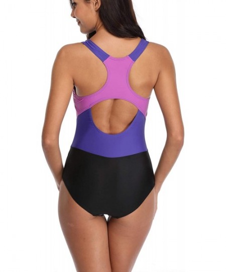 Racing Women's Athletic One Piece Swimsuits Boyleg Swimming Suit Sport Bathing Suits for Teens with Shorts Swimwear Purple2 -...