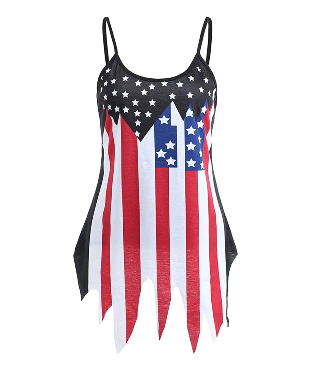 Bottoms American Flag T Shirt for Women Casual Sleeveless Tank Blouses Irregular Hem Ful Slip Tunic Blouse Mini Dress Blue - ...