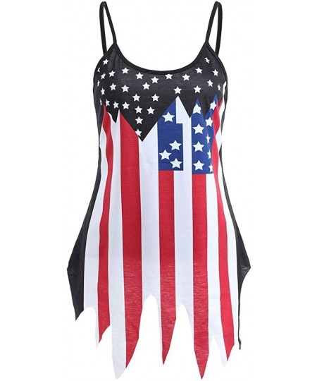 Bottoms American Flag T Shirt for Women Casual Sleeveless Tank Blouses Irregular Hem Ful Slip Tunic Blouse Mini Dress Blue - ...