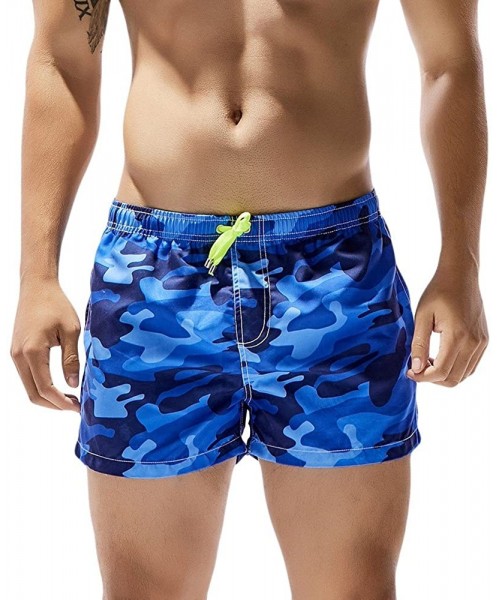 Trunks Men Basic Short Swim Trunks Quick Dry Camo Beach Print Bathing Suits Swimming Shorts Swimsuit with Pocket - A-blue - C...