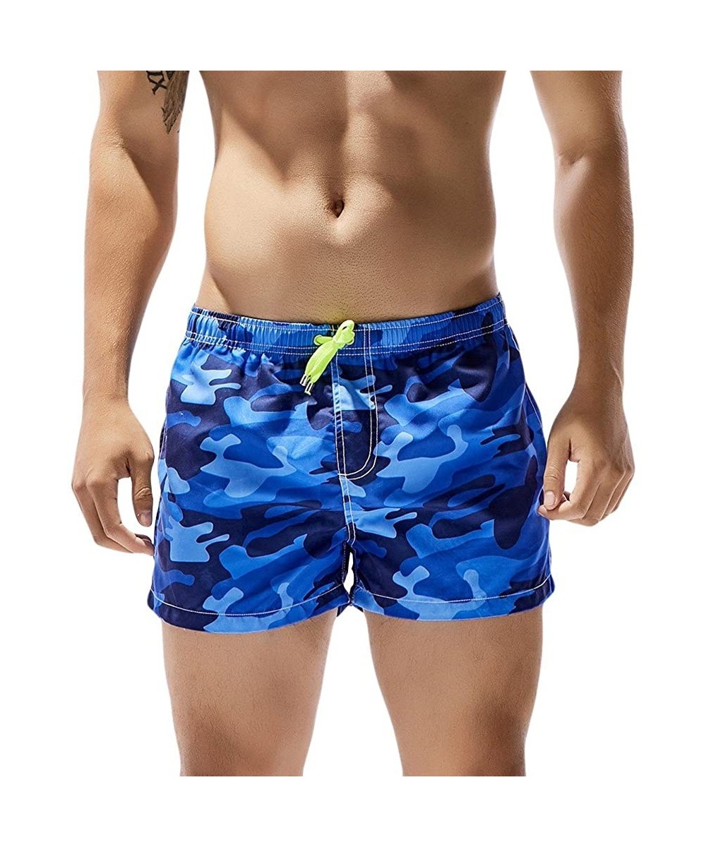 Trunks Men Basic Short Swim Trunks Quick Dry Camo Beach Print Bathing Suits Swimming Shorts Swimsuit with Pocket - A-blue - C...