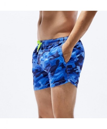 Trunks Men Basic Short Swim Trunks Quick Dry Camo Beach Print Bathing Suits Swimming Shorts Swimsuit with Pocket - A-blue - C...