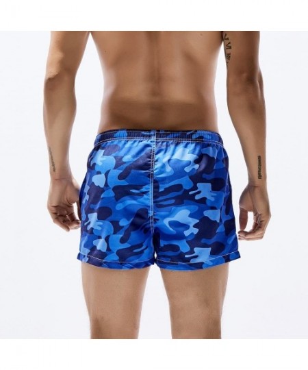 Trunks Men Basic Short Swim Trunks Quick Dry Camo Beach Print Bathing Suits Swimming Shorts Swimsuit with Pocket - A-blue - C...