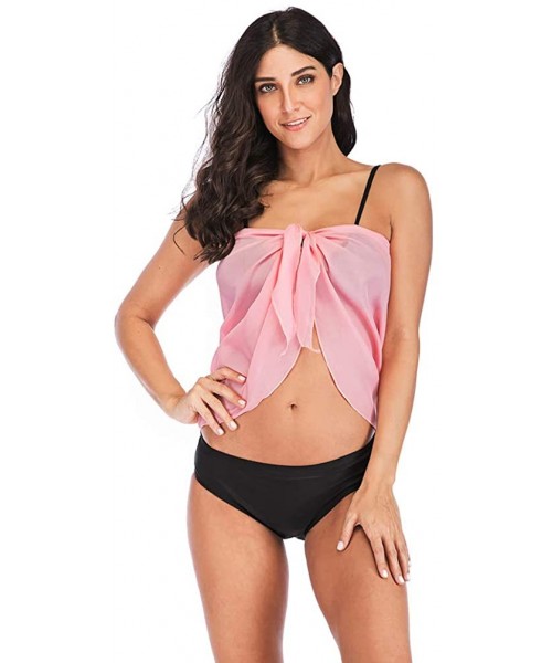 Cover-Ups Womens Chiffon Beach Cover up Multi Wear Sarong Bathing Suit Swimsuit Wrap - Pink - CE18RUA3KKH