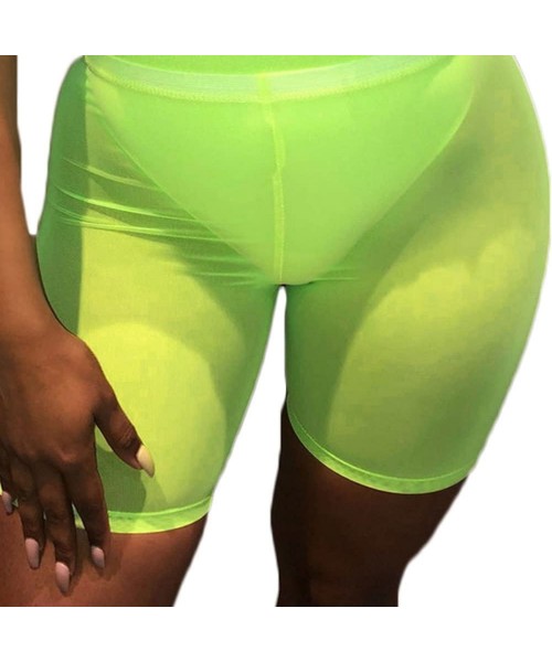 Cover-Ups Women Sexy Perspective Mesh Sheer Swim Shorts Pants Bikini Bottom Cover up - A-fluorescent Green - C218EO9T30W