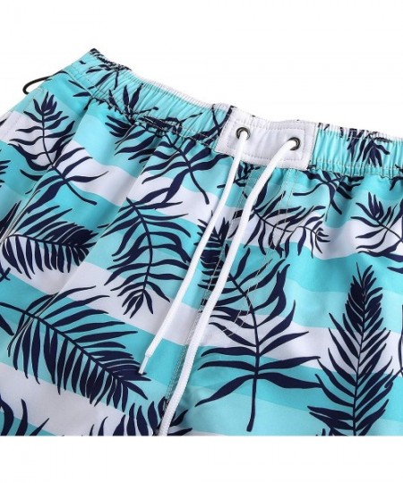 Board Shorts Men's Quick Dry Swim Trunks Elastic Waistband Printed Beach Board Shorts Bathing Suits with Mesh Lining - Cyan &...