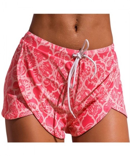 Board Shorts Women Beach Board Shorts Floral Print Quick Dry Swimsuit Bottom Drawstring Summer Swim Shorts - Pink - C618NQ86A2C