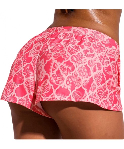 Board Shorts Women Beach Board Shorts Floral Print Quick Dry Swimsuit Bottom Drawstring Summer Swim Shorts - Pink - C618NQ86A2C