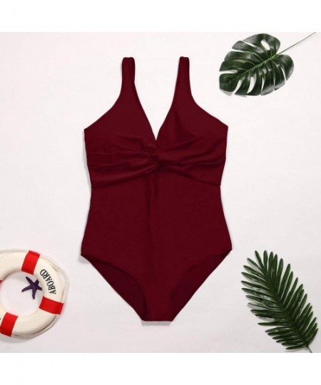 Racing Women's Athletic Training One Piece Tankini Swimsuit Racerback Push Up Swimwear Ruch Long Torso Bathing Suit Wine - C3...