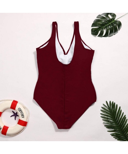 Racing Women's Athletic Training One Piece Tankini Swimsuit Racerback Push Up Swimwear Ruch Long Torso Bathing Suit Wine - C3...