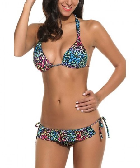 Sets Women's Sexy Halter Bikini Sets Leopard Swimwear Tie Side Bottom Swimsuit - Multicoloured - CS17YIZ6CT2