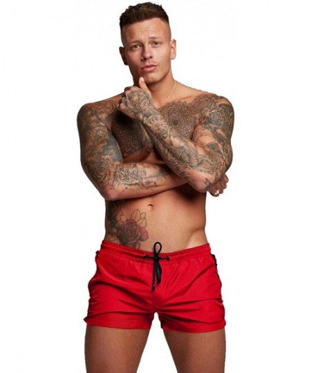 Board Shorts Mens Swimwear Sports Shorts Swim Trunks with Zipper Pockets - Bright Red - CL18TLSEGQ5