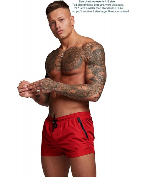 Board Shorts Mens Swimwear Sports Shorts Swim Trunks with Zipper Pockets - Bright Red - CL18TLSEGQ5