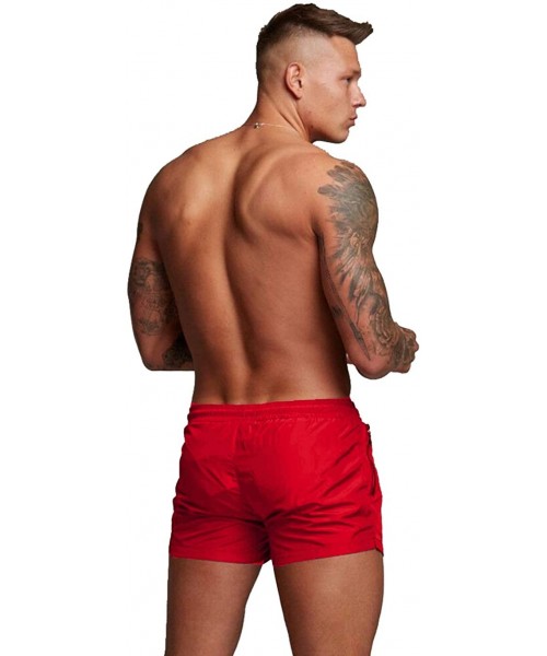 Board Shorts Mens Swimwear Sports Shorts Swim Trunks with Zipper Pockets - Bright Red - CL18TLSEGQ5