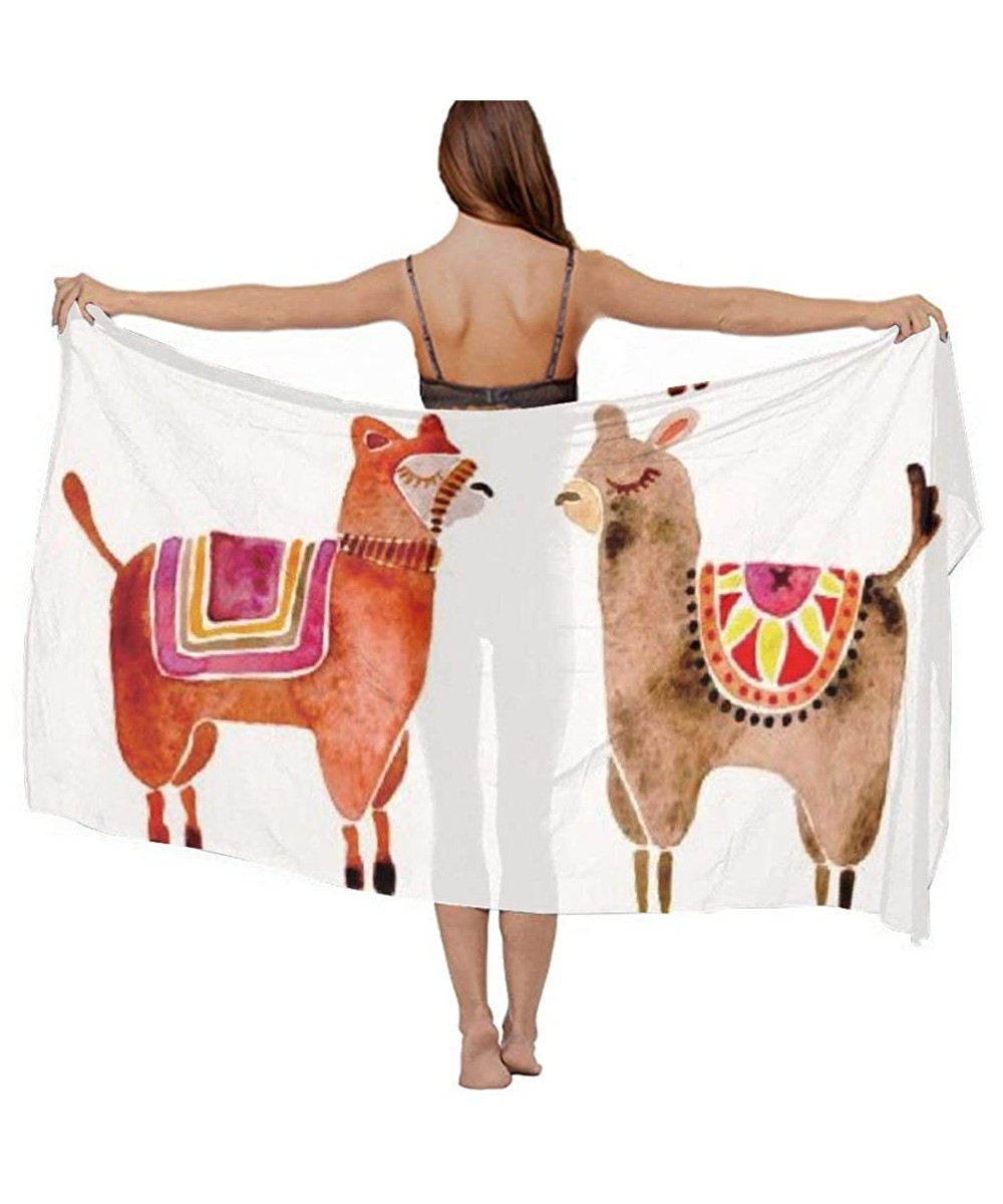 Cover-Ups Women Chiffon Scarf Summer Beach Wrap Skirt Swimwear Bikini Cover-up - Alpacas Art Print - CP190HKMS5L