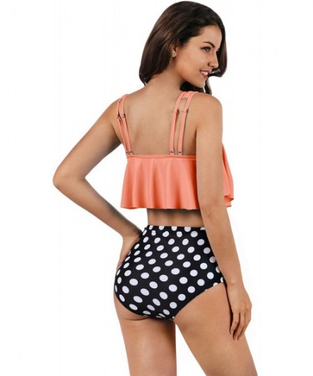 Sets Swimsuit for Women Two Pieces Bathing Suits Top Ruffled Racerback with High Waisted Bottom Tankini Set - Orange - CW192E...