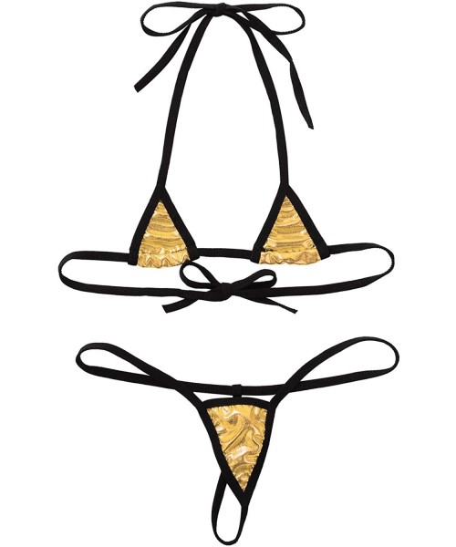 Sets Women's Shiny Metallic Micro Bikini Triangle Bra with G-String Briefs Beachwear Swimwear - Light Gold - CU190ZG0H6Q