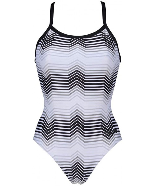 Racing Womens Multicolor Stripes Light Drop Back One Piece Swimsuit - Black/Grey - CQ18XLQ0R7G