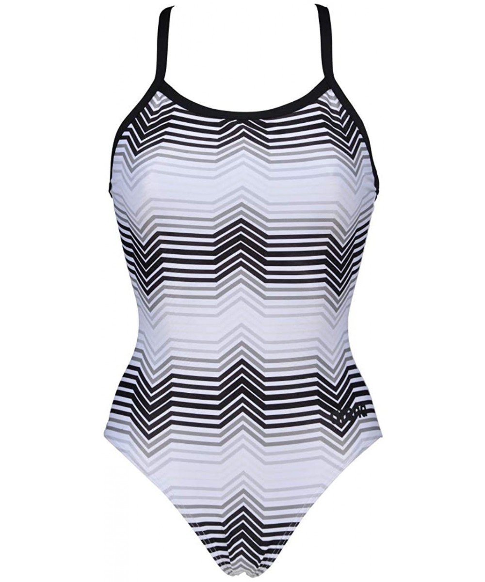 Racing Womens Multicolor Stripes Light Drop Back One Piece Swimsuit - Black/Grey - CQ18XLQ0R7G