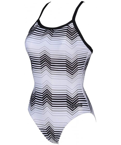 Racing Womens Multicolor Stripes Light Drop Back One Piece Swimsuit - Black/Grey - CQ18XLQ0R7G