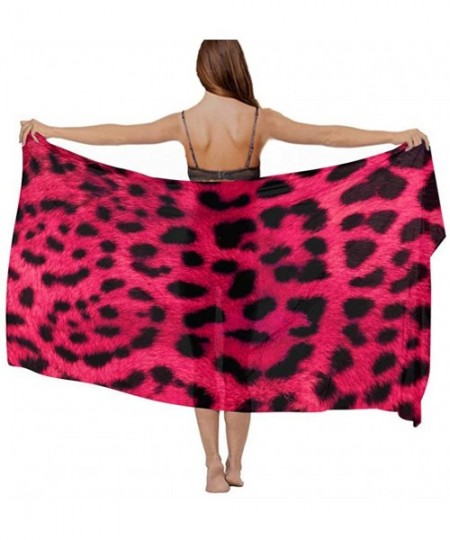 Cover-Ups Women Chiffon Scarf Sunscreen Shawl Wrap Swimsuit Cover Up Beach Sarongs - Cheetah Pink Leopard Print - C919C6NC9S0