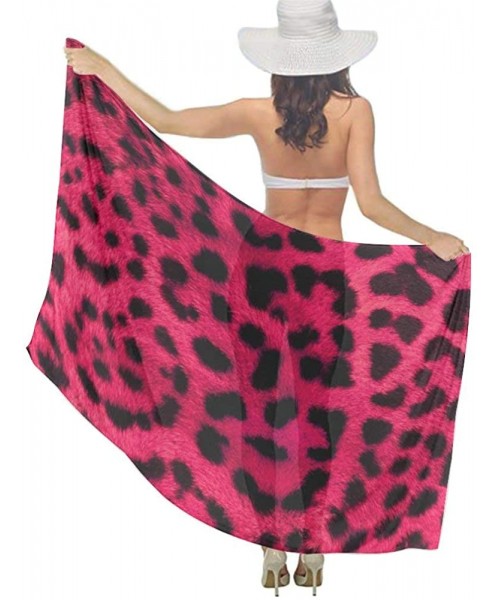 Cover-Ups Women Chiffon Scarf Sunscreen Shawl Wrap Swimsuit Cover Up Beach Sarongs - Cheetah Pink Leopard Print - C919C6NC9S0