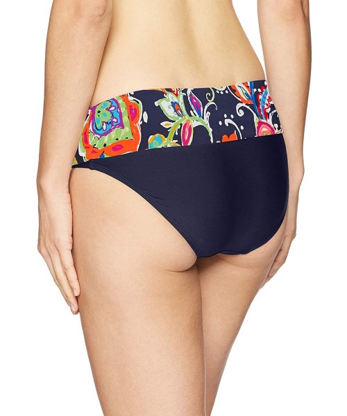 Tankinis Women's Fold Over Mid-Rise Bikini Bottom Swimsuit - Paisley Pom Navy - CQ18K2YRA7C