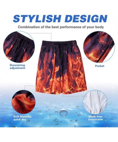 Board Shorts Mens 3D Swim Trunks Quick Dry Summer Underwear Surf Beach Shorts Elastic Waist with Pocket Drawstring - J-fire -...