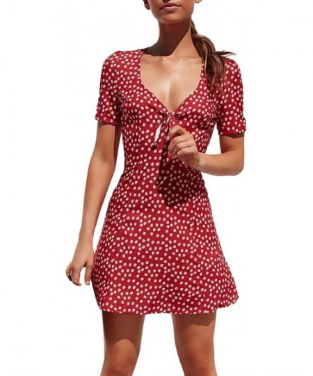 Cover-Ups Women Tunic Tops Dress Lady Outfit Evening Party Mini Dress - A-red - CK18Q7YW34W