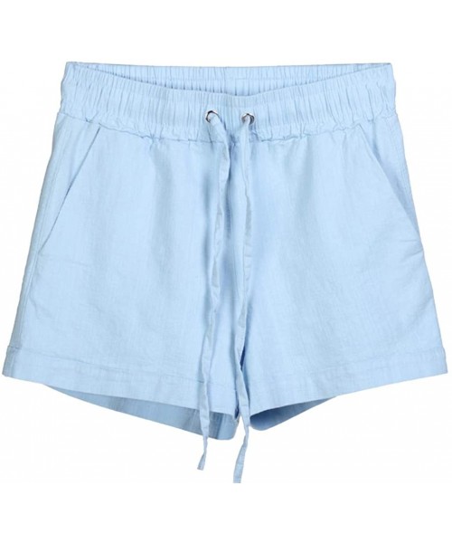 Bottoms Womens Shorts High Waisted Button Front Folded Hem Casual Retro Summer Short - Light Blue - C318TQD8S46