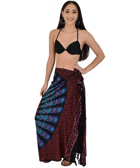 Cover-Ups Sarongs Mandala Round Womens Beach Swimsuit Coverup Bikini Wrap + Coconut Clip - Blk Red Blue - C718Y3OOE4T