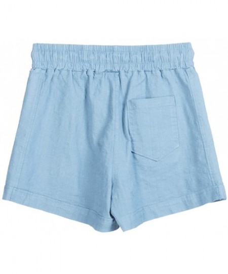 Bottoms Womens Shorts High Waisted Button Front Folded Hem Casual Retro Summer Short - Light Blue - C318TQD8S46