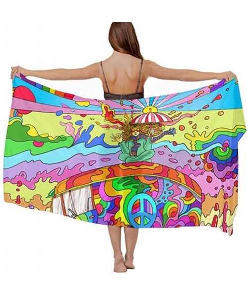 Cover-Ups Women Chiffon Sarong Beach Bikini Cover Up Wedding Party Shawls Wraps - Happy Camper Trippy Acid Cartoon - CT190HIQY68