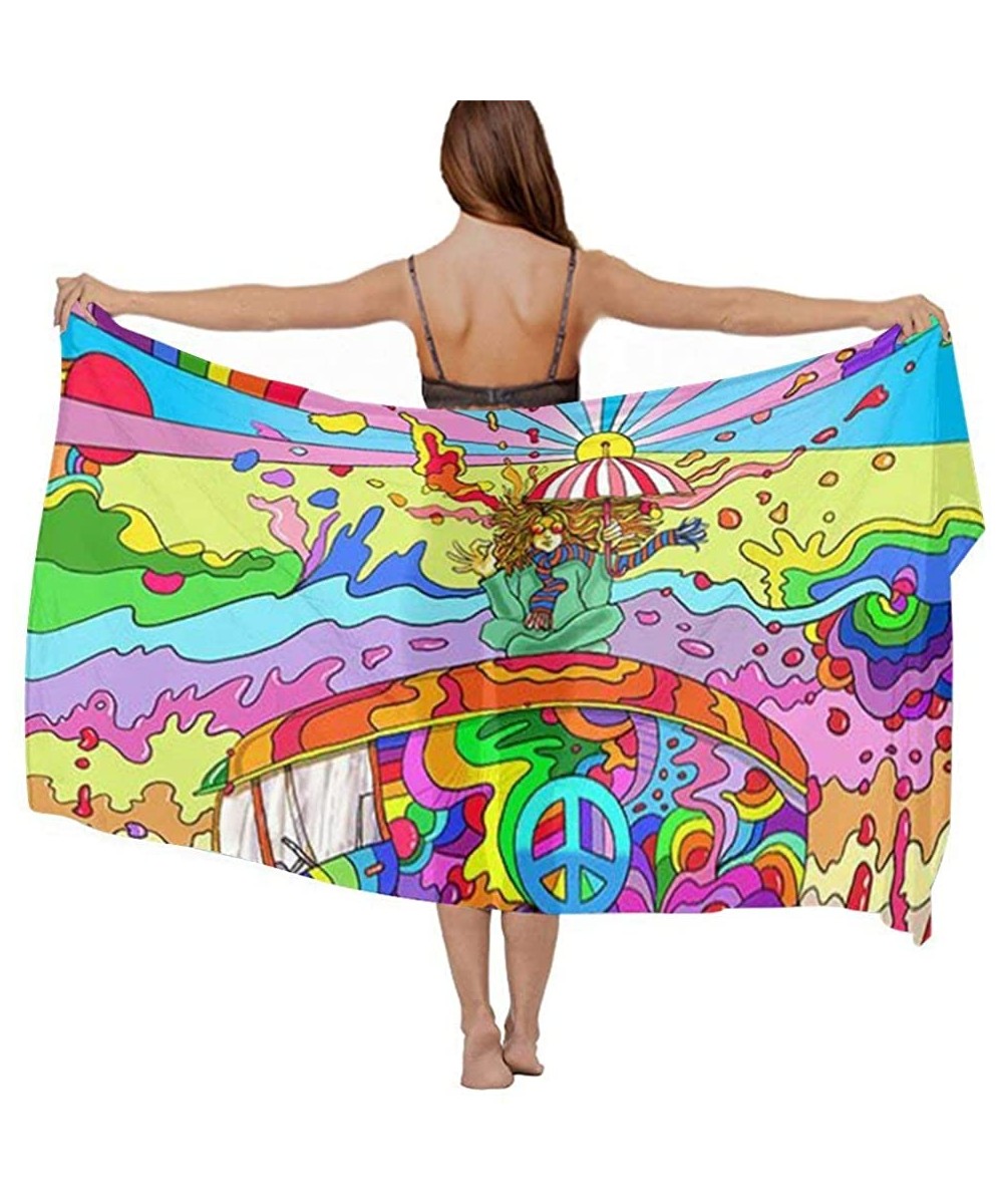 Cover-Ups Women Chiffon Sarong Beach Bikini Cover Up Wedding Party Shawls Wraps - Happy Camper Trippy Acid Cartoon - CT190HIQY68