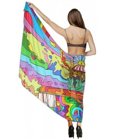 Cover-Ups Women Chiffon Sarong Beach Bikini Cover Up Wedding Party Shawls Wraps - Happy Camper Trippy Acid Cartoon - CT190HIQY68