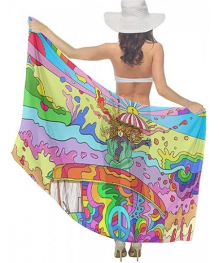 Cover-Ups Women Chiffon Sarong Beach Bikini Cover Up Wedding Party Shawls Wraps - Happy Camper Trippy Acid Cartoon - CT190HIQY68