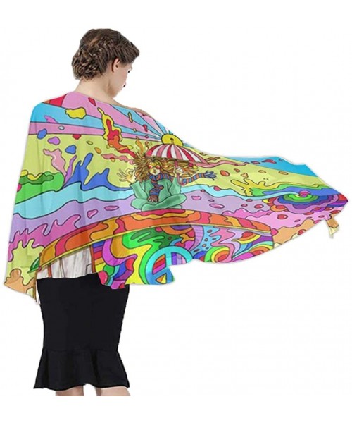 Cover-Ups Women Chiffon Sarong Beach Bikini Cover Up Wedding Party Shawls Wraps - Happy Camper Trippy Acid Cartoon - CT190HIQY68