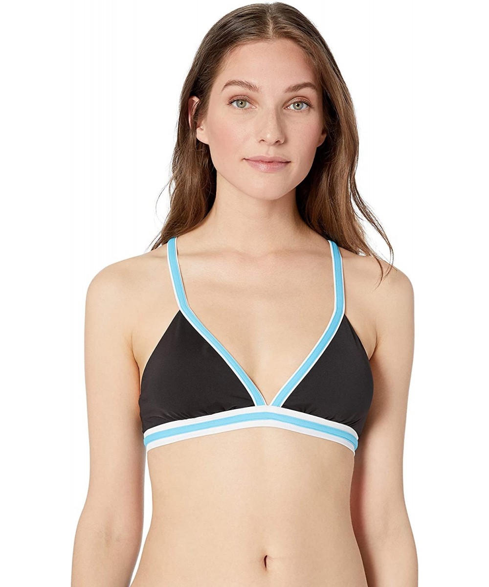 Tops Women's Supportive Cross-Back Tie Bikini Top Swimsuit - Black/Blue - CJ18NRCKLH8