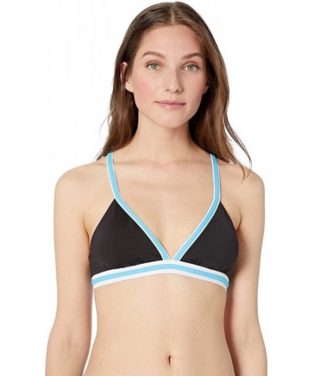 Tops Women's Supportive Cross-Back Tie Bikini Top Swimsuit - Black/Blue - CJ18NRCKLH8