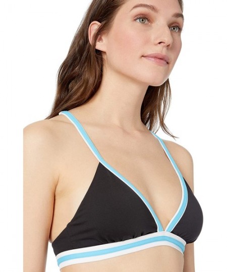 Tops Women's Supportive Cross-Back Tie Bikini Top Swimsuit - Black/Blue - CJ18NRCKLH8